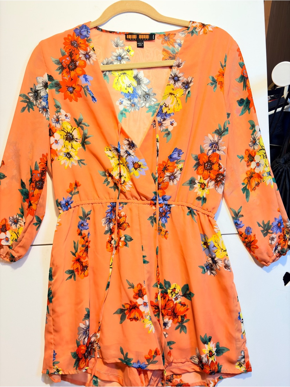 Love Tree Coral Floral Wrap Mini Dress